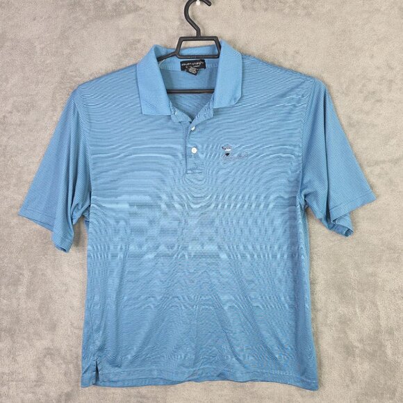 Mens Eleven Straight Byron Nelson Blue & Black Striped Polo Shirt Short Sleeve L - Picture 2 of 8